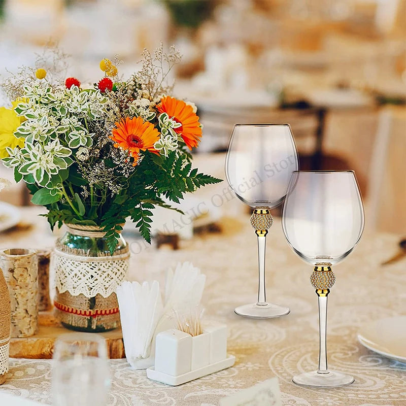 Elegant Gold-Rimmed Diamond Wine Glasses