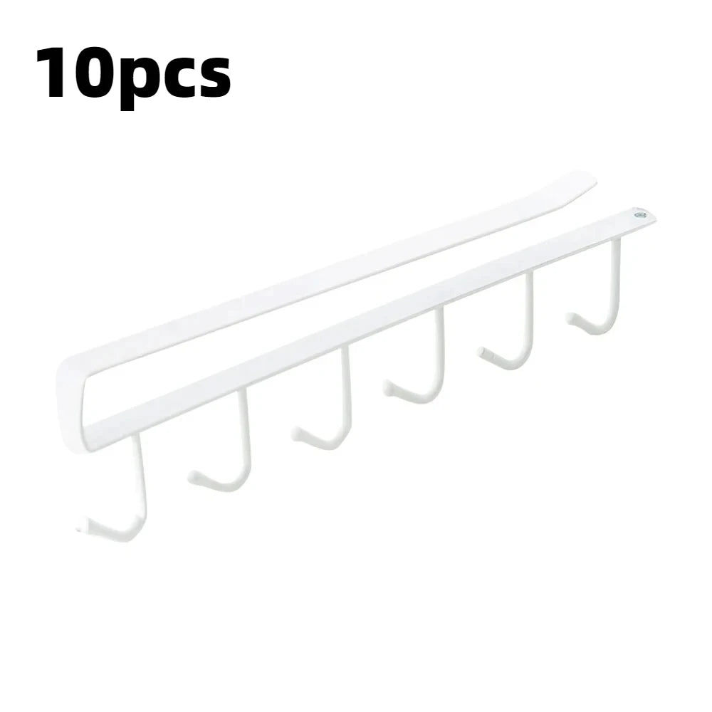 6-Hook Under Cabinet Storage Rack for Kitchen and Closet Organization