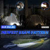 Image showing a car headlight beam pattern and close-ups of LED bulbs for plug-and-play compatibility