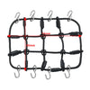 Black mini jack stand and tool set for RC crawlers showing various tools and measurements