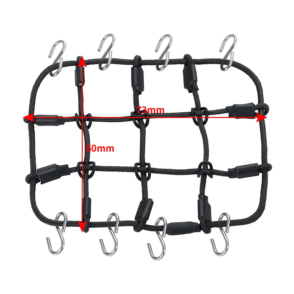 Black mini jack stand and tool set for RC crawlers showing various tools and measurements