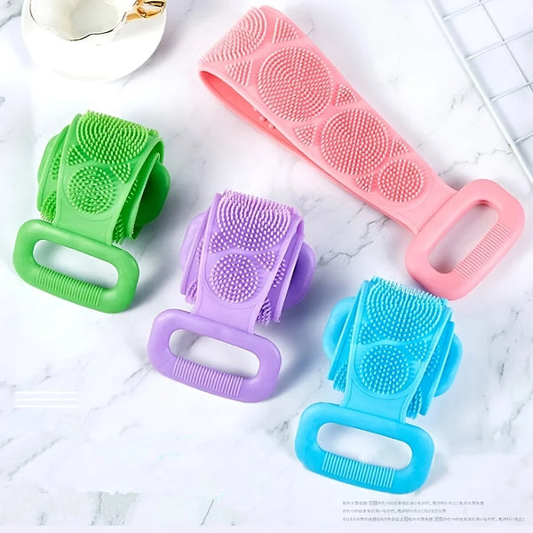 Silicone Body Scrubber with Long Handle and Strap