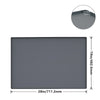 A rectangular gray silicone mat for under-sink use with a raised edge, measuring 28 inches by 19 inches.