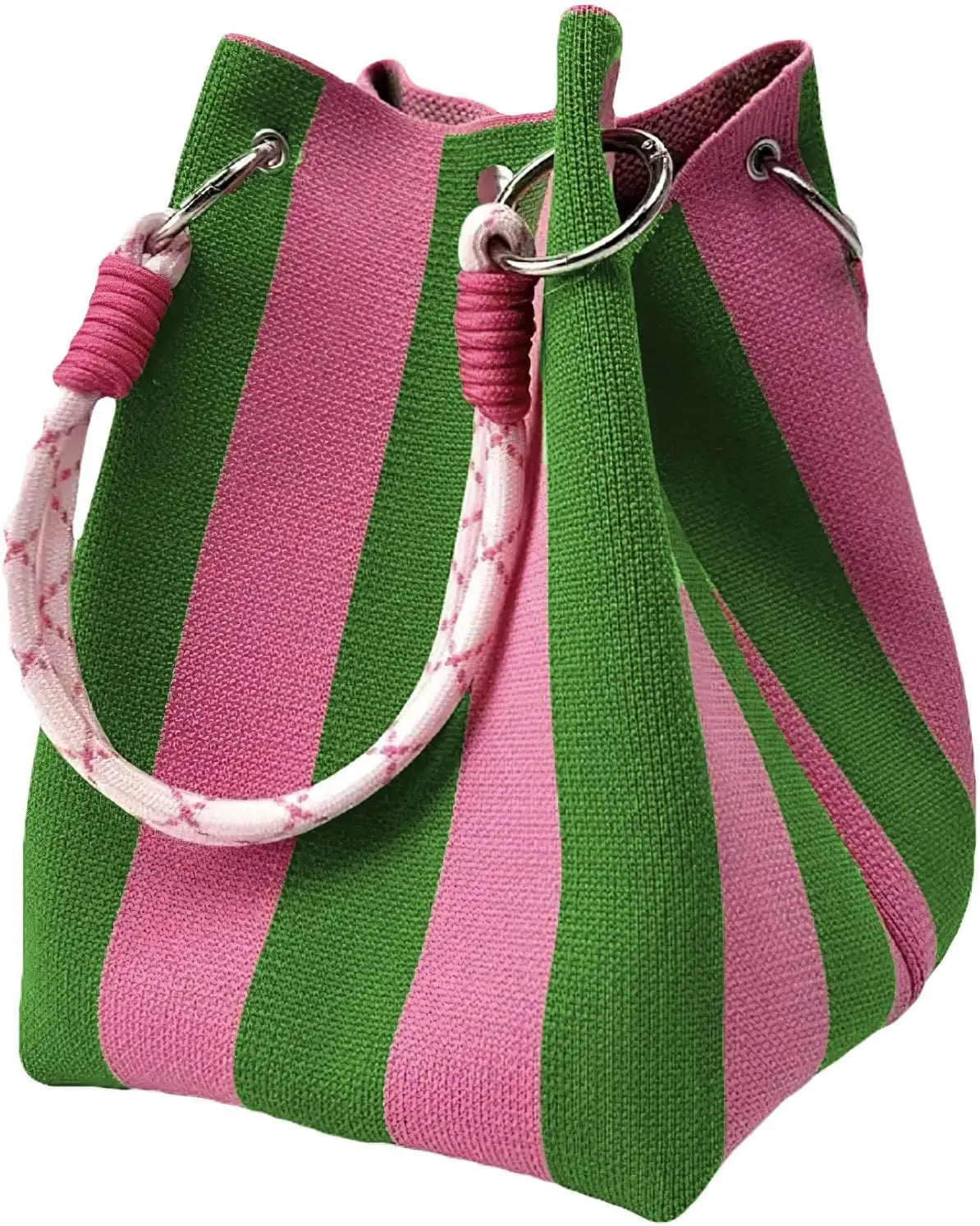 Mini Knitted Colorblock Bucket Bag with Detachable Handle