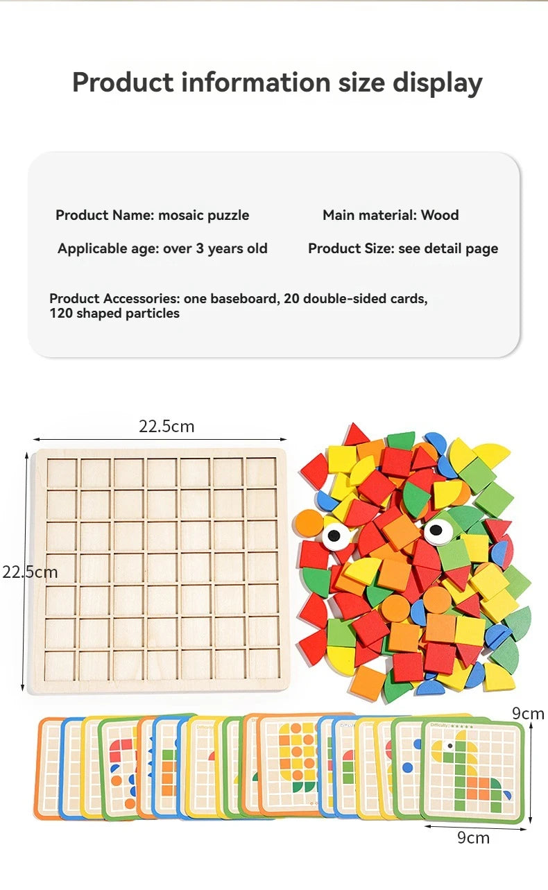Wooden Shape & Color Mosaic Puzzle Set for Kids