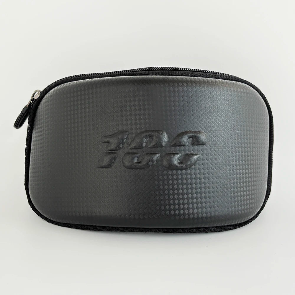 A black protective case for off-road motorcycle goggles with a textured surface.