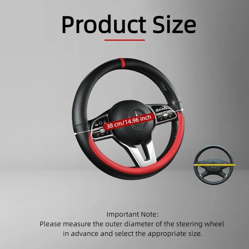 Premium Napa Leather Steering Wheel Cover – Universal Fit, All-Season Comfort