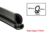 Black U-shaped EPDM rubber edge trim with a grip range of 2-4mm