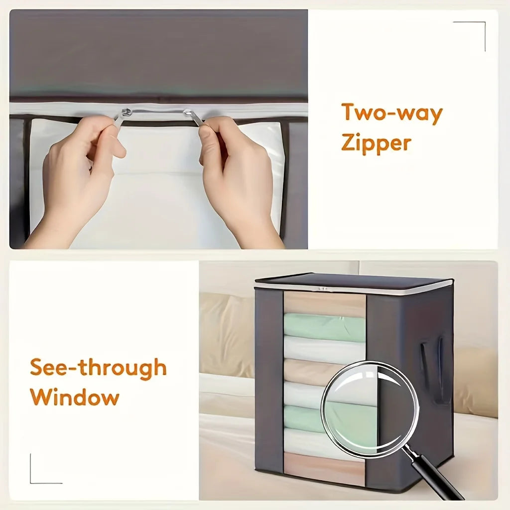 Image showing a two-way zipper and a see-through window on an extra large foldable storage bag.