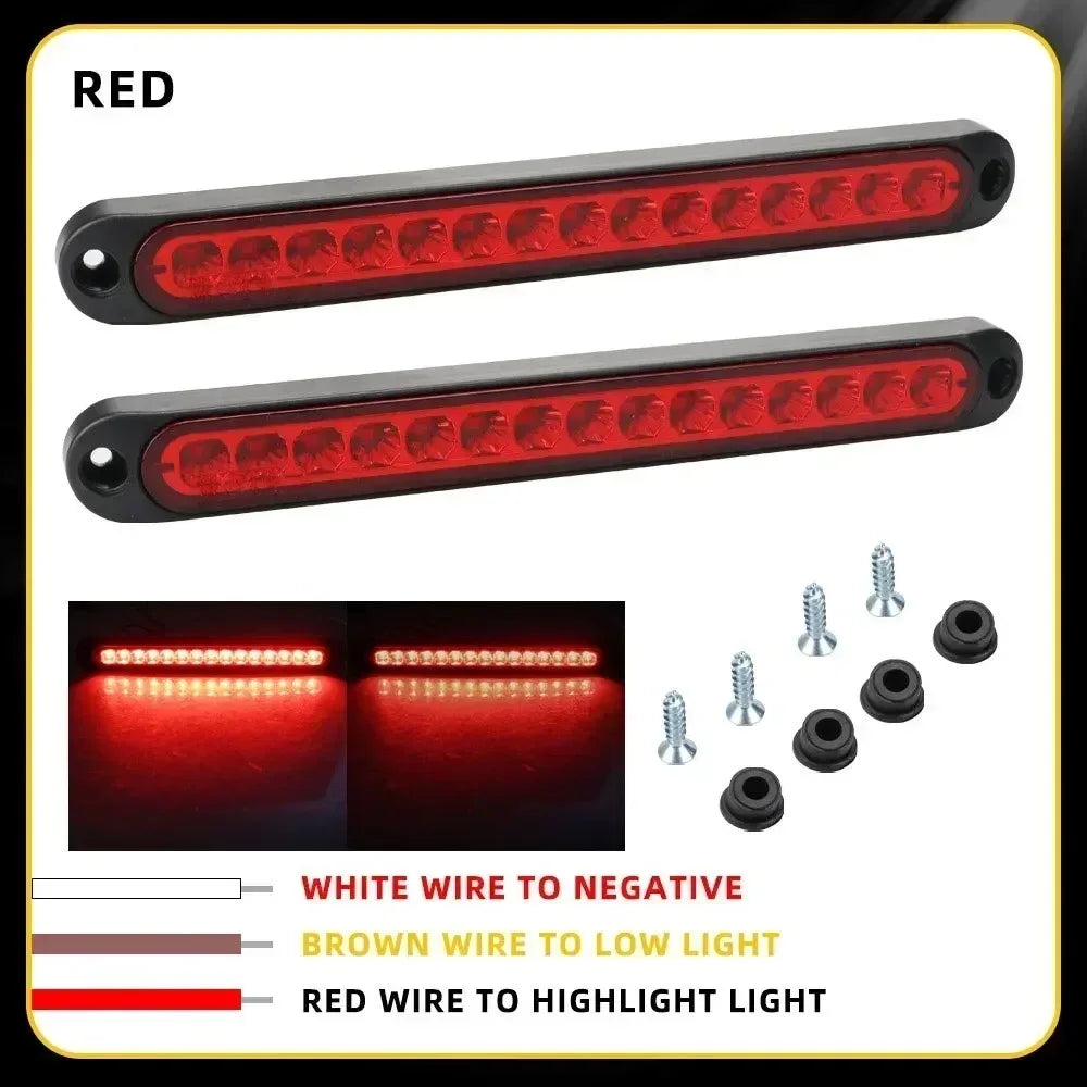 A set of red LED light bars and wiring for vehicle brake, signal, and highlight lights.