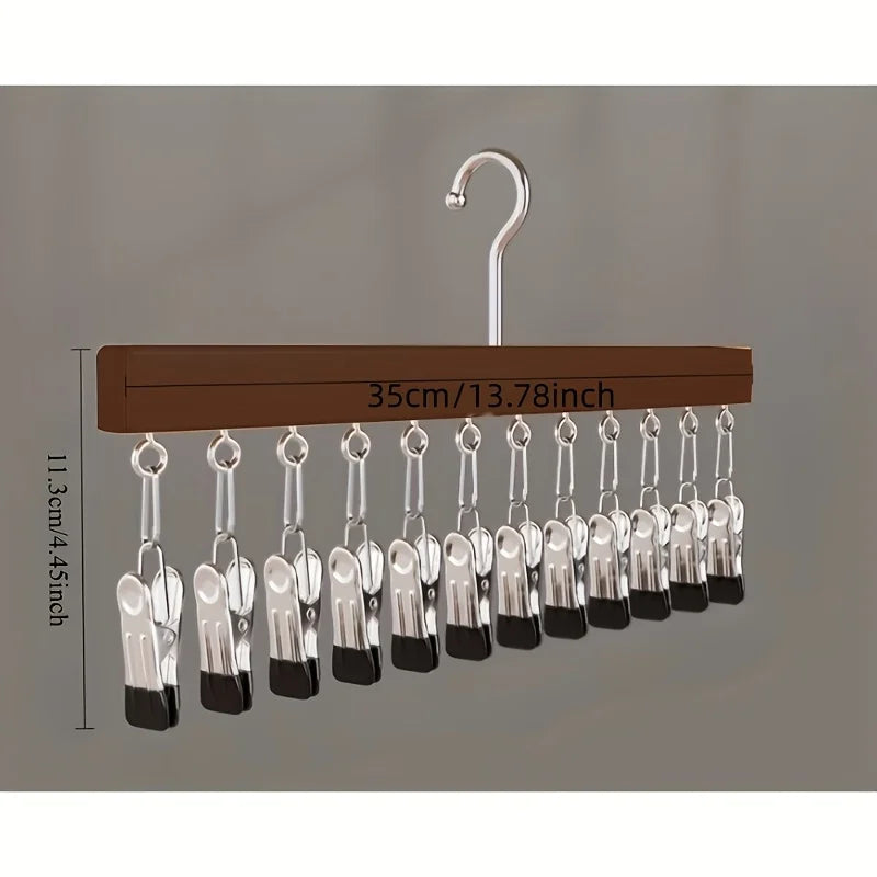 Wooden Multi-Clip Garment Hanger for Closet Organization
