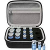 A black portable vial storage case with a clear compartment for insulin and peptide vials.