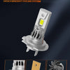 A silver LED headlight bulb with a copper plate and aluminum body is shown in a close-up view.