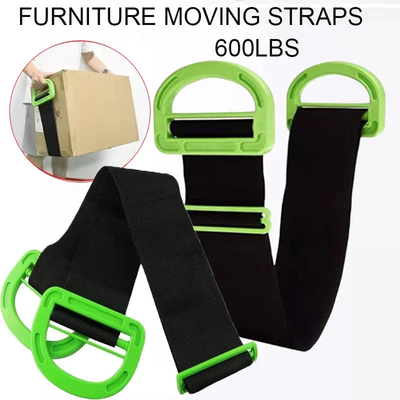 Green and black furniture moving straps with comfort grip handles for moving 600 lbs