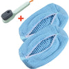 A light blue shoe washing machine bag with a soft bristled cleaning brush set and a handle.