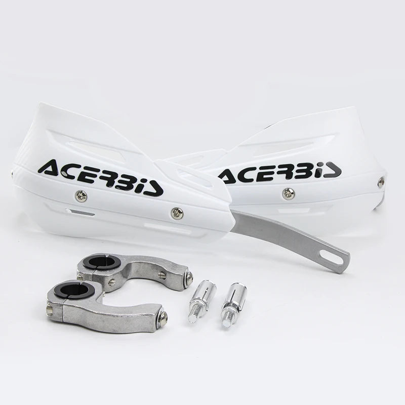 White Acerbis motorcycle handguards and mounting hardware for handlebar protection