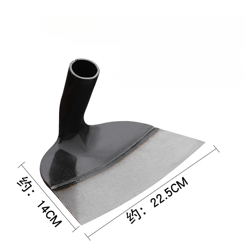 Black manganese steel garden hoe with a hollow handle and a flat blade for weeding and soil care
