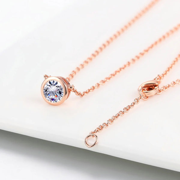 Round Cubic Zirconia Pendant Necklace in Rose Gold