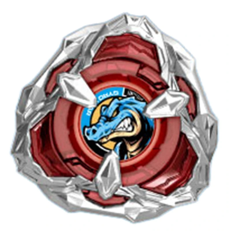 A silver metal spinning top featuring a blue dragon design.