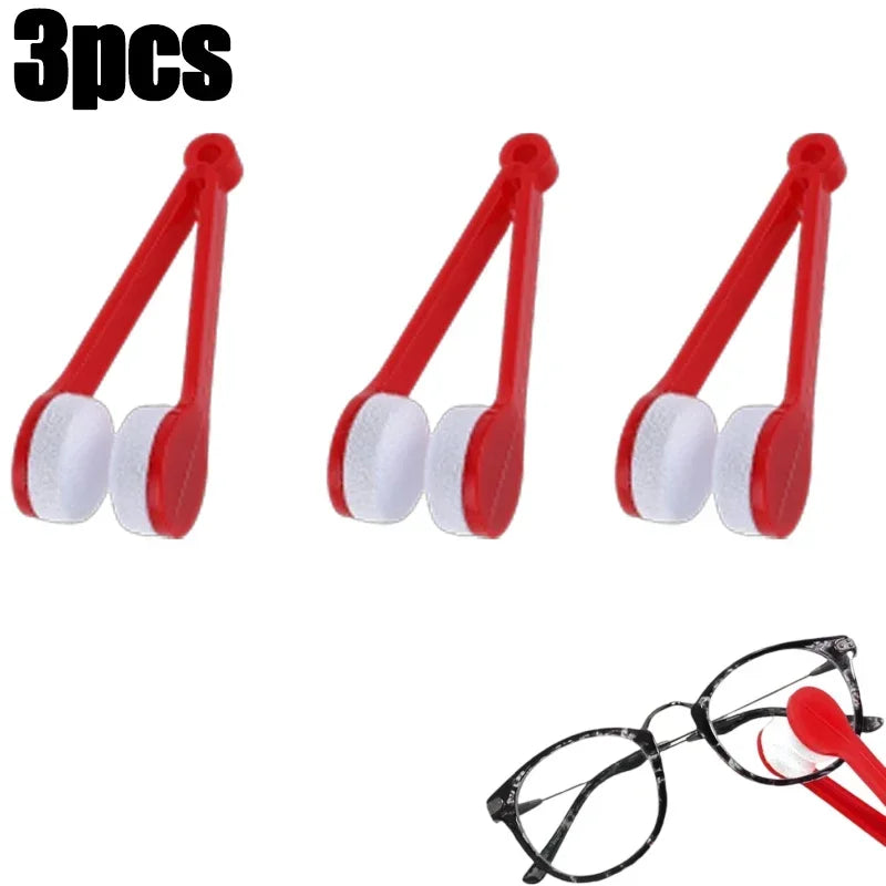 Three pairs of red and white microfiber glasses cleaning tools shown in various angles.
