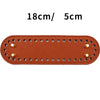 A rectangular piece of brown PU leather with holes, measuring 18cm by 5cm.