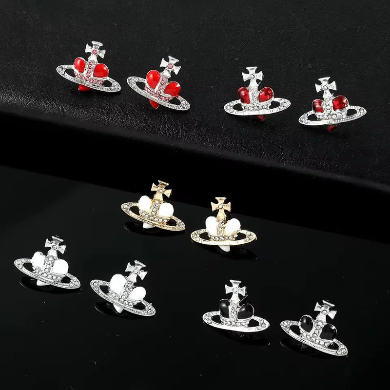 Rhinestone Heart & Saturn Pendant Jewelry Set