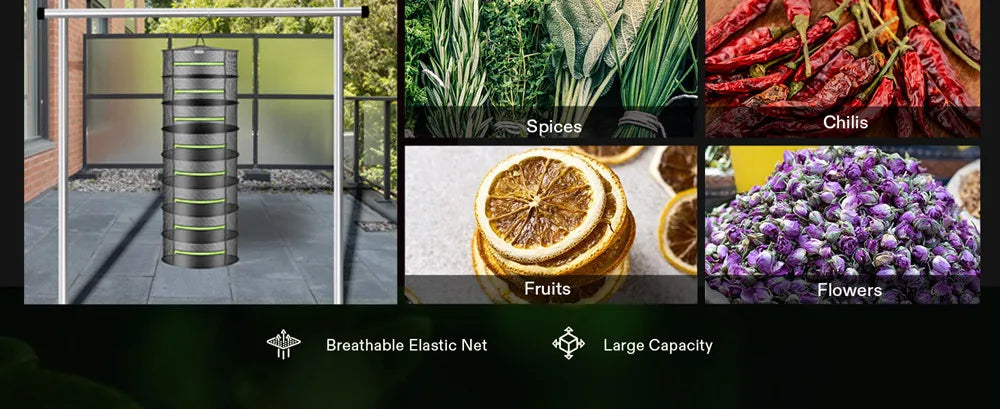 Multi-Layer Hanging Herb Drying Rack with Zippered Mesh Nets