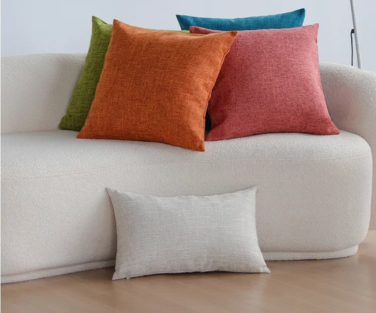 Beige Minimal Blooms Linen Throw Pillow Covers