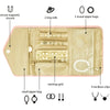A beige foldable jewelry roll featuring multiple storage compartments for earrings, rings, and necklaces.