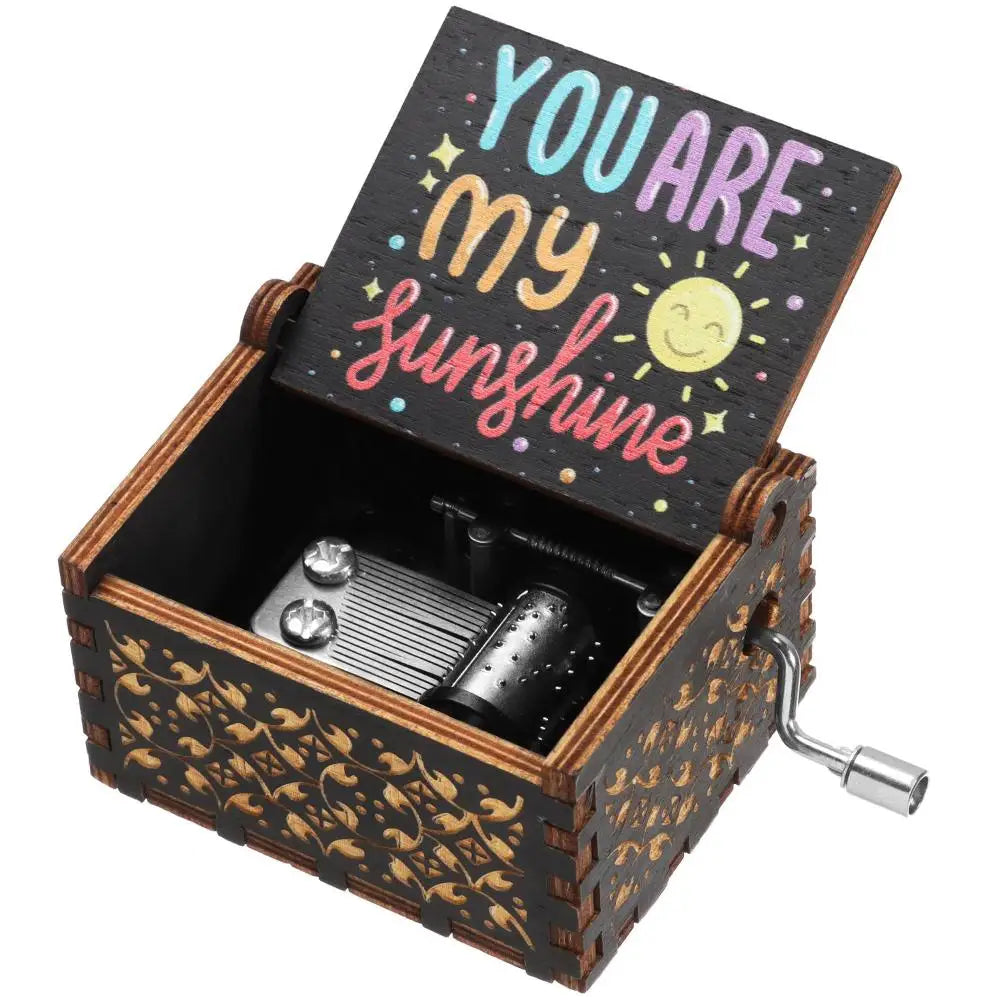 Wooden Hand-Crank Music Box - 'You Are My Sunshine' Engraved Keepsake Gift