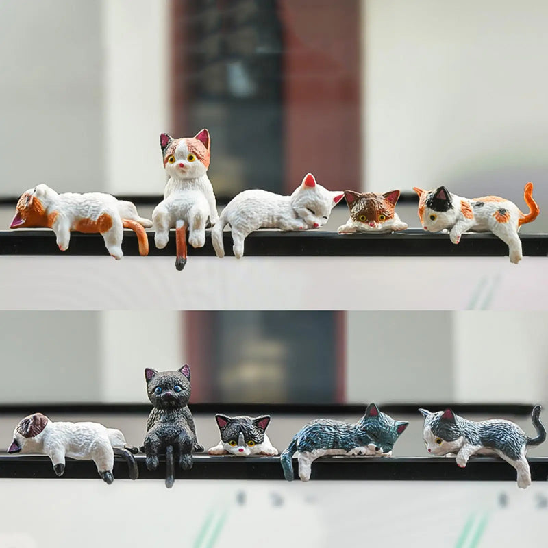 Mini Cat Figurine Set - 10 Pack Cute Kitten Desk & Car Decor