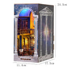 A wooden 3D puzzle bookshelf insert kit featuring an arched window and decorative elements.