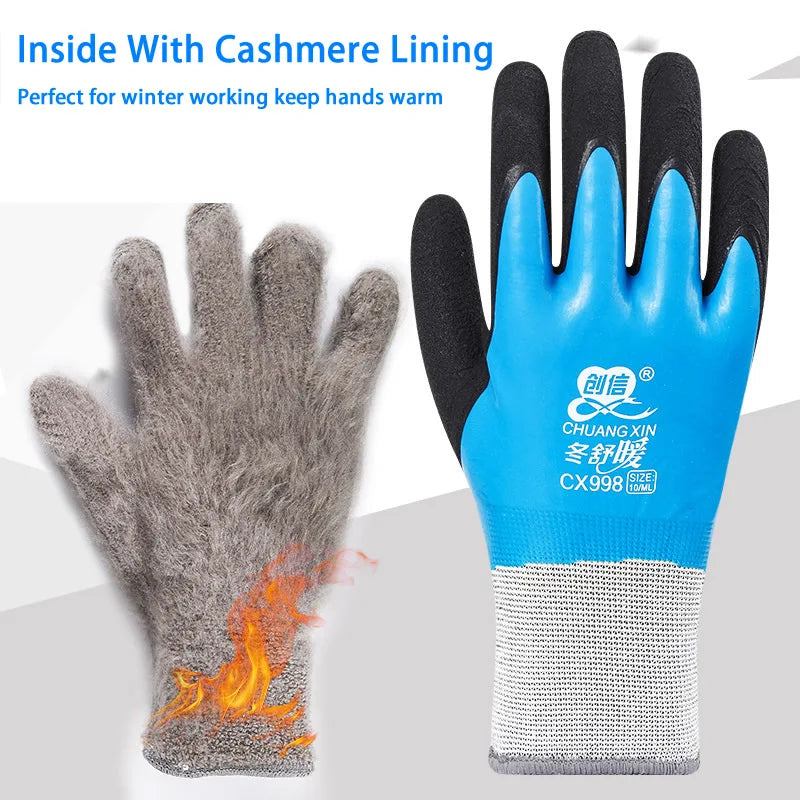Winter Waterproof Thermal Work Gloves with Anti-Slip Latex Grip