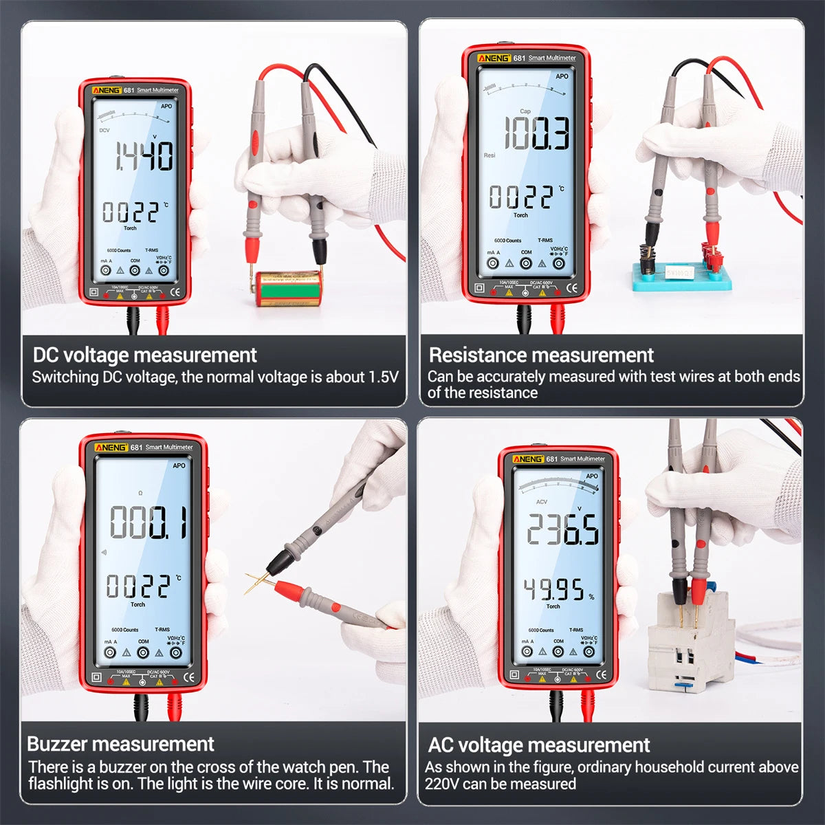 Professional 6000-Count Digital Multimeter with NCV Detection and Rechargeable Battery