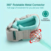 A light blue anti-lost wrist link strap for toddlers showing its 360 degree rotatable metal connector.