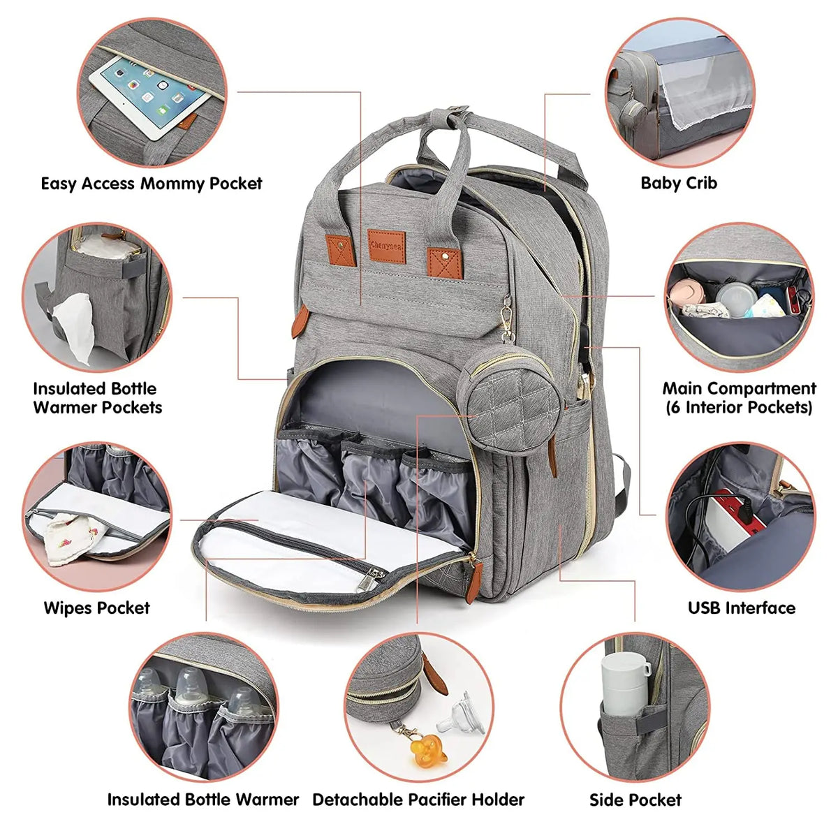 3-in-1 Diaper Bag Backpack with Foldable Changing Mat