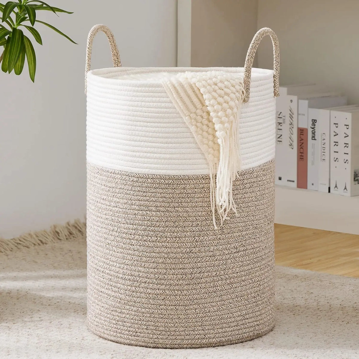 Woven Cotton Rope Storage Basket with Handles