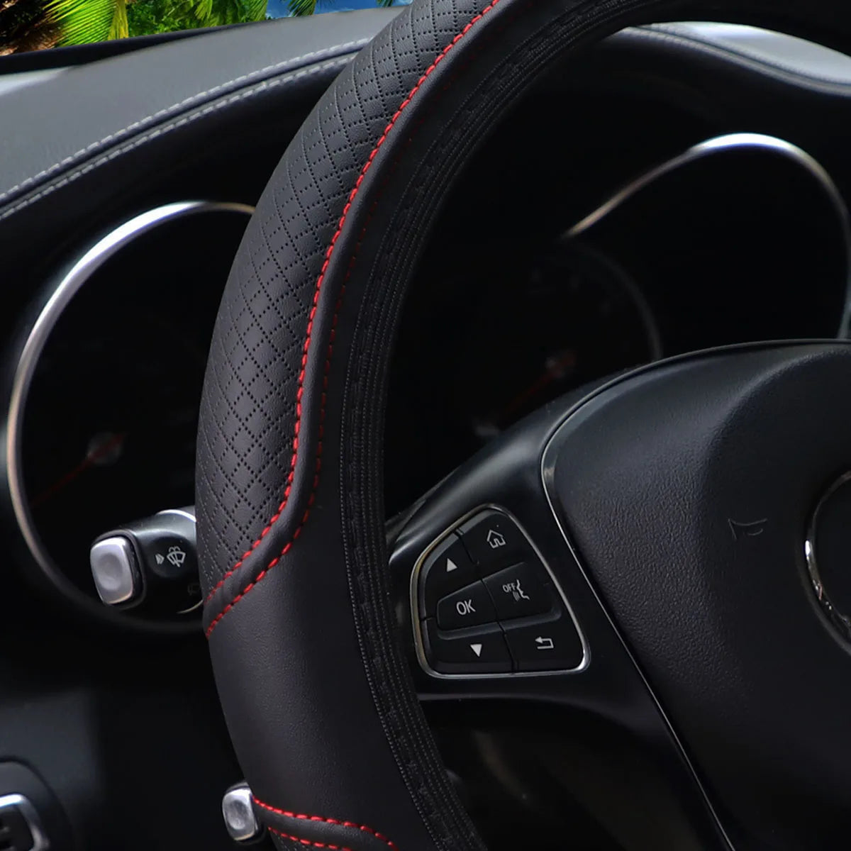 Premium PU Leather Embossed Steering Wheel Cover (14.5-15 Inch)