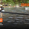 A vehicle is shown pulling a forged steel hook with a pull strap across a stream.