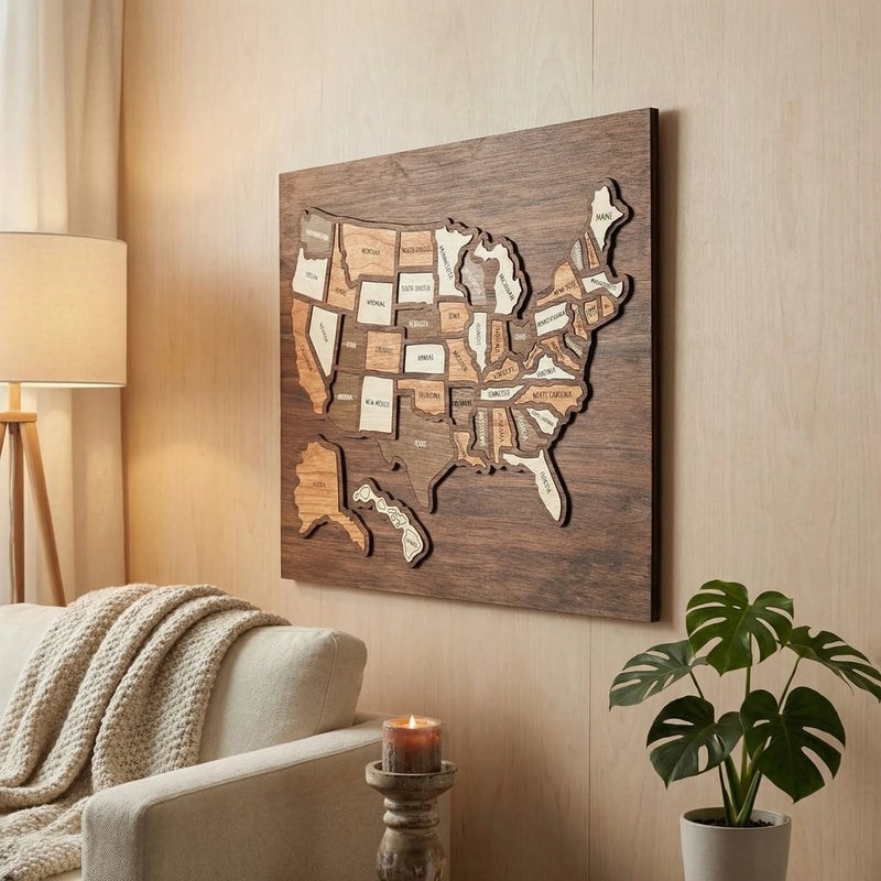 Wooden US Travel Map Puzzle Wall Art