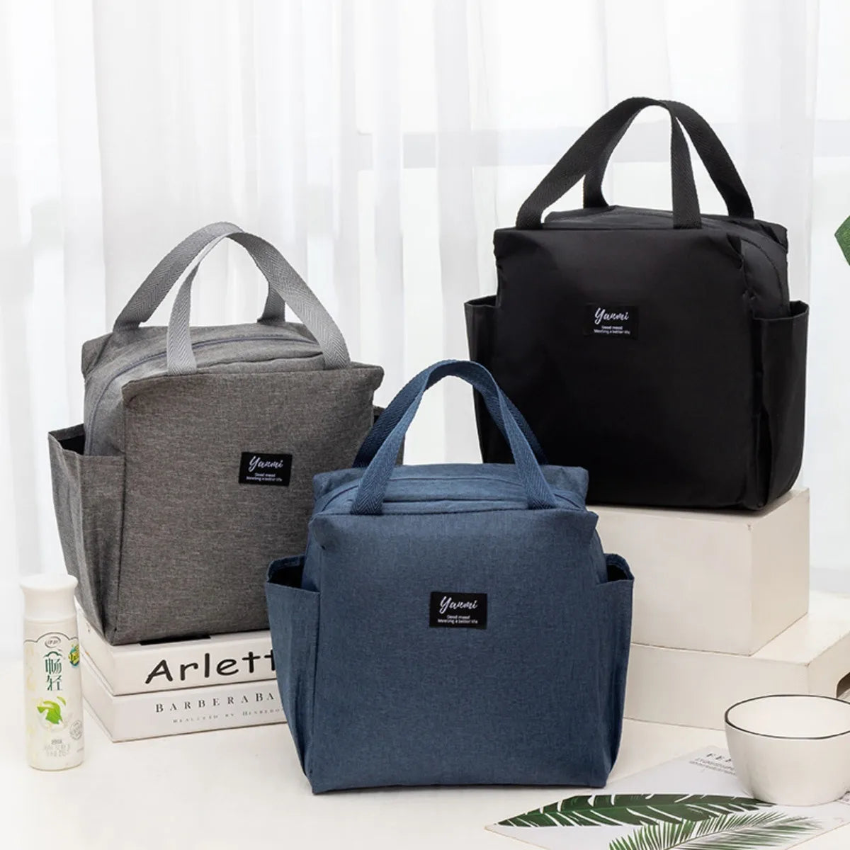 Insulated Canvas Lunch Bag with Double Pockets