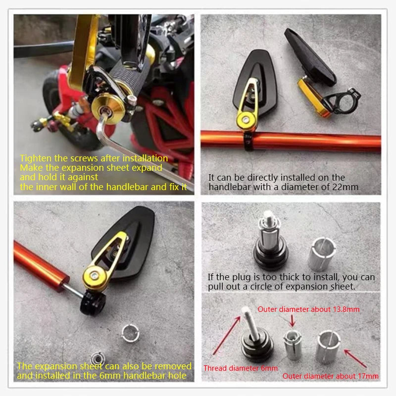 Universal 22mm Motorcycle Bar End Mirrors - 360° Adjustable Pair