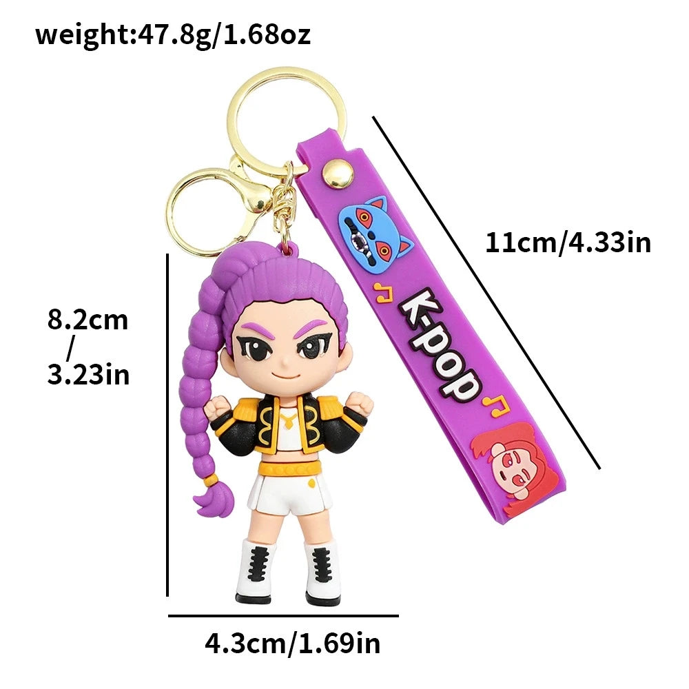 Anime Demon Hunters Girls Keychain Set with Tiger Charm
