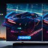 A monitor displaying 8K@60Hz and 4K@30Hz performance, showcasing a futuristic car design.