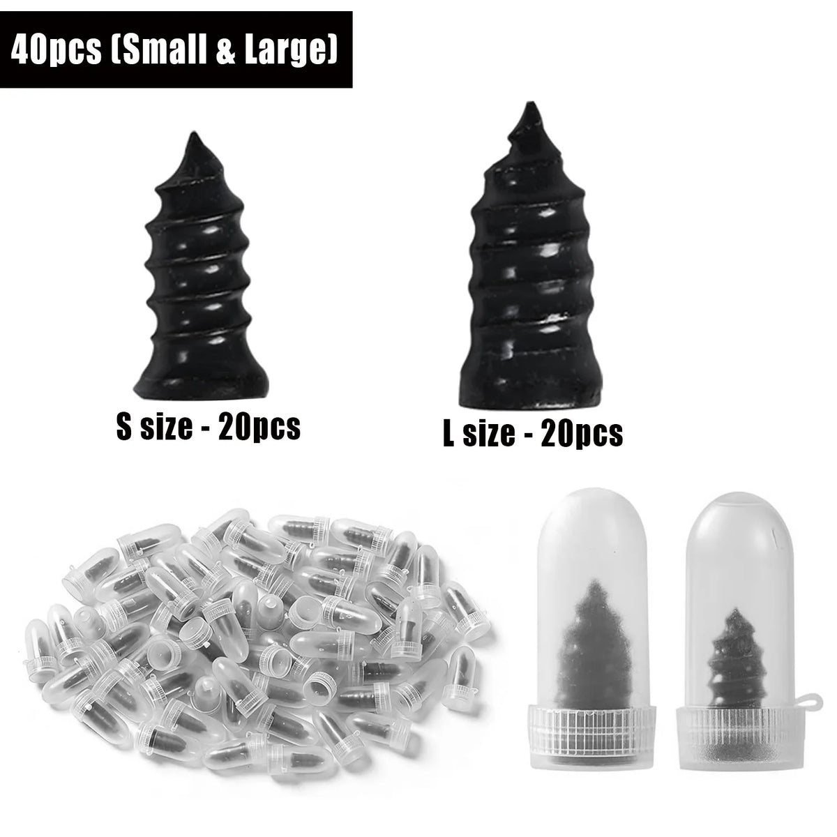 Un jeu de 40 outils en silicone en forme de cône pour la réparation de pneus, y compris de petites et grandes tailles.