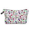 A pink and green ECG print nurse-themed makeup bag with a zipper closure.