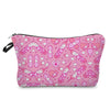 Pink makeup bag with an ECG print nurse theme featuring various medical icons and pills.