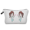 A white zippered pouch featuring two cartoon girls dressed as nurses with pink hair and medical coats.