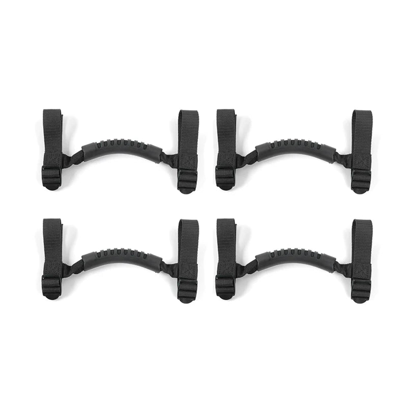Four black roll bar mount armrest pull tabs for Jeep Wrangler grab handles