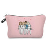 Pink makeup bag featuring a line art illustration of three female nurses